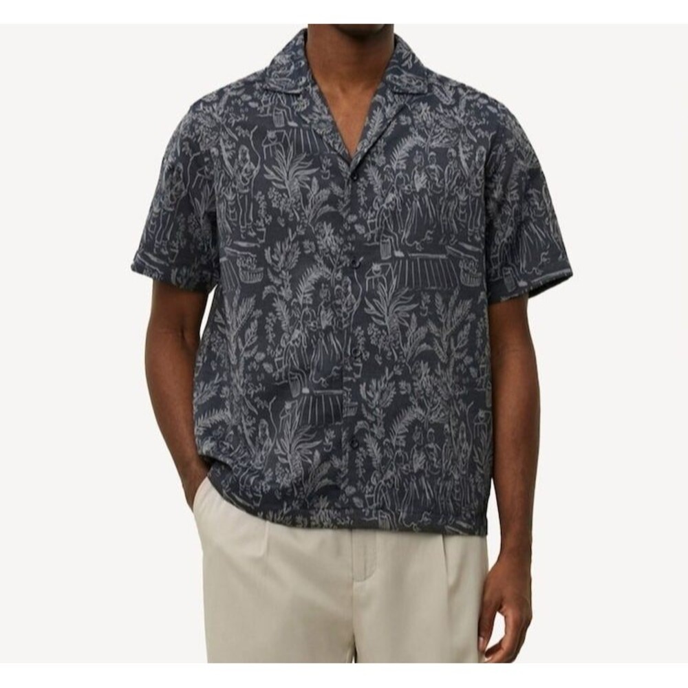 LES DEUX Button Shirt Mens Large Black Grey LESLEY DANCING JACQUARD $189